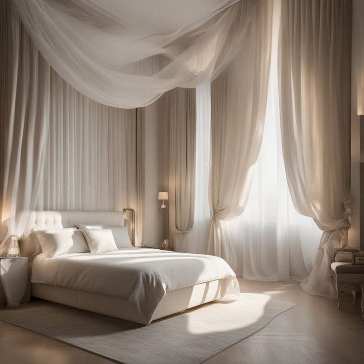 Master bedroom with sheer curtains