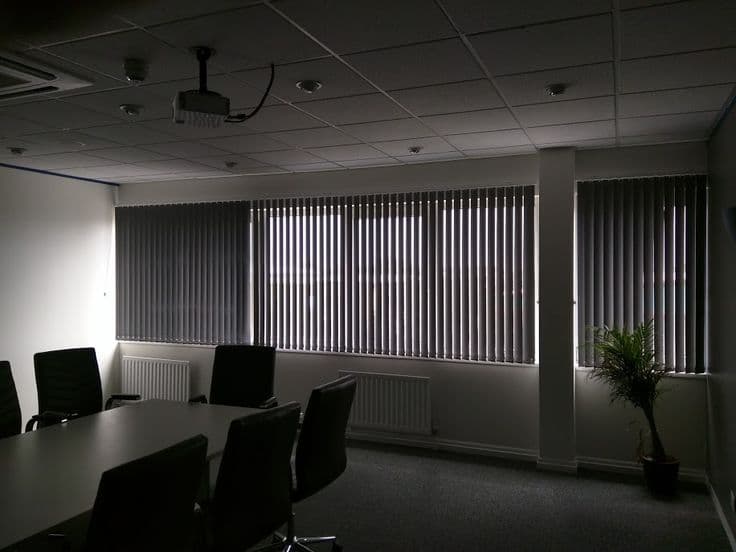 Contemporary office with vertical blinds