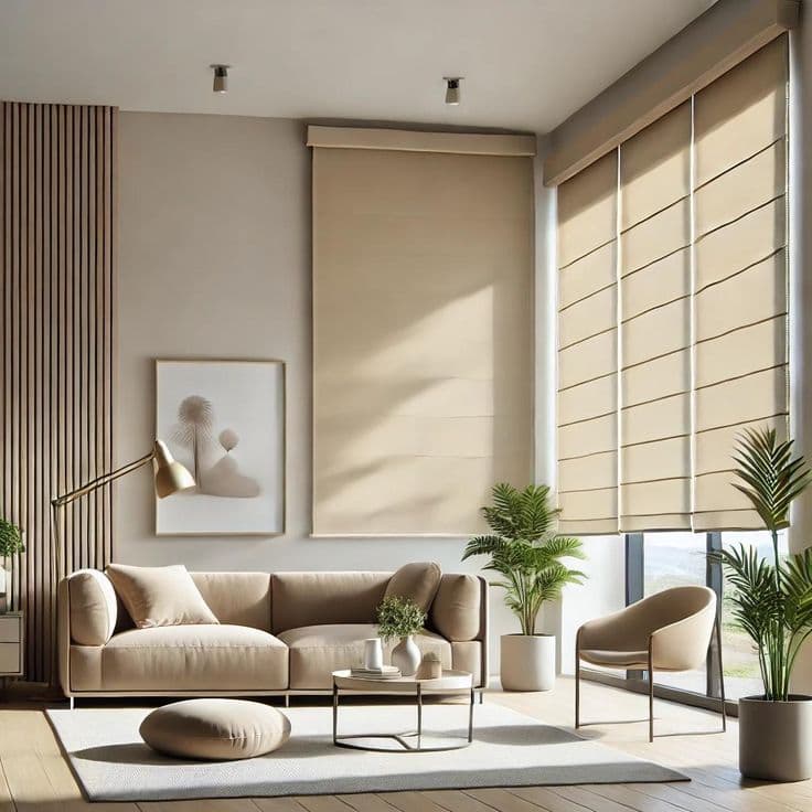 Modern kitchen with roller blinds