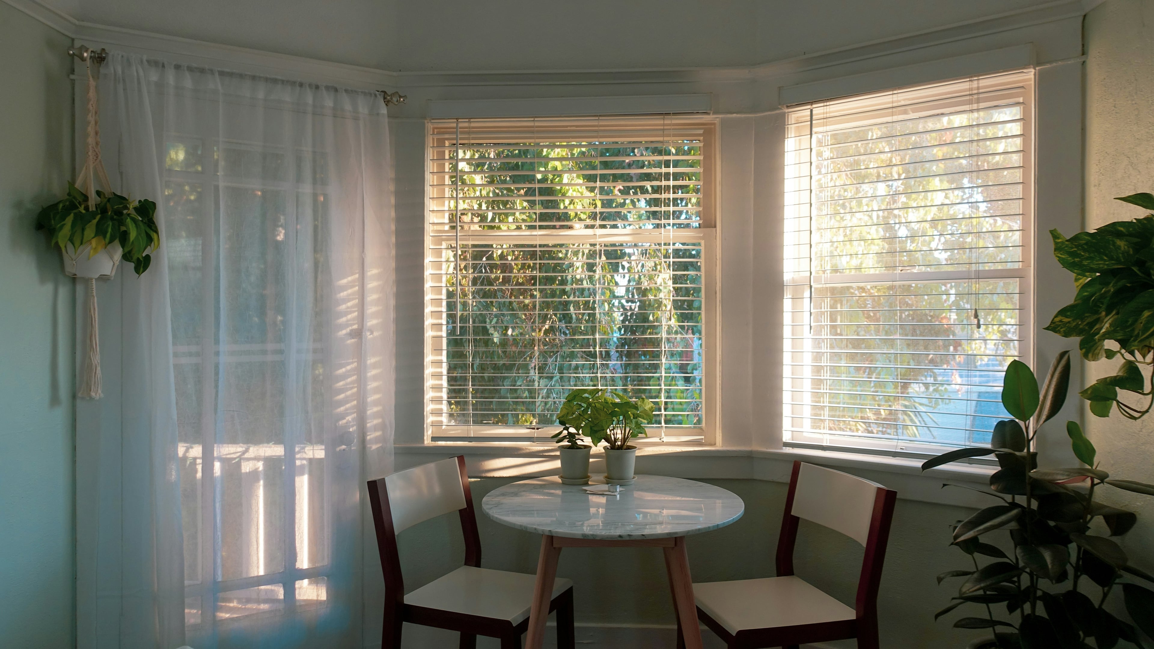 Modern blinds and curtains in a living room
